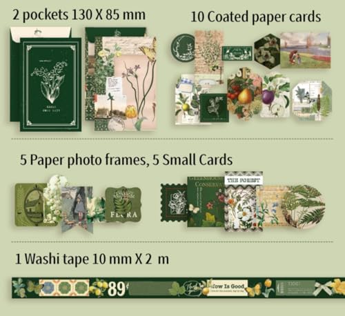 Toshine Vintage Botanical Scrapbooking Kit,Aesthetic Journal Kit Stationery, A6 Grid Notebook Journals Gift - Image 7