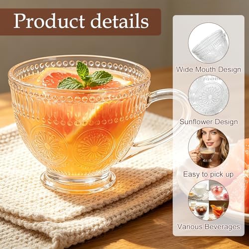 Glass Coffee Mugs with Handles,13 Oz Tea Cup for Milk,Tea,Beverages,Juice - Image 3