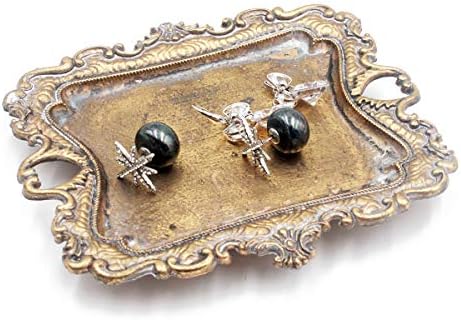 Funly mee Small Antique Trinket Dish Vintage Gold Metal Jewelry Tray, Ring Holder-5.3 x 3.5 x 1.2 inches by Funly+mee