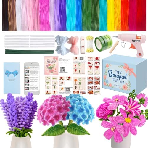 NREDXOON Pipe Cleaner Flower Kit w/Glue Gun, 1300pcs 20 Colors Teen Craft by NREDXOON