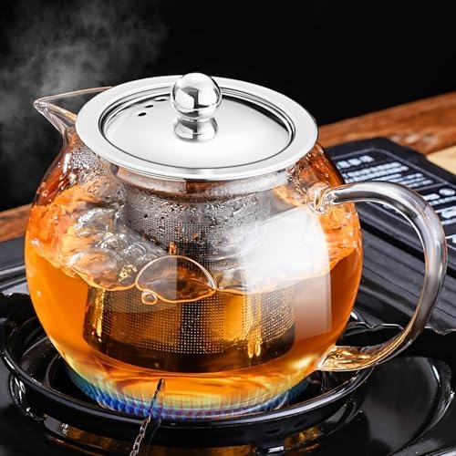 PARACITY Glass Teapot for Stovetop, 50 oz Clear Tea Kettle with Infuser by PARACITY