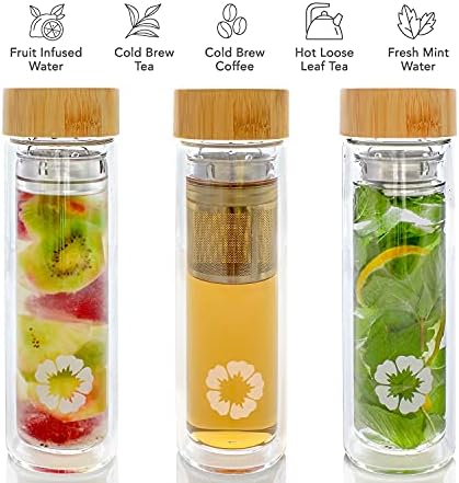 Teabloom All-Beverage Tumbler – 15 oz / 450 ml – Tempered Glass Travel Bottle – Hot and Cold Tea Infuser – Cold-Brew Coffee – Fruit-Infused Water – Tea Tumbler – The Pathfinder - Image 3