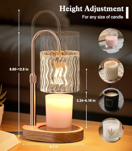 Candle Warmer Lamp Electric: Dimmable Timer Candles Warming Lamps - Height Adjustable Burner Jar - No Flame Scented Melts Wax - All Candle Jars Table Light Home Decor - Image 5
