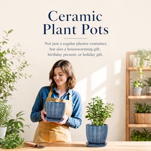 Ceramic Plant Pots, Modern Flower Pots, Small Plant Pots 4.5+5.5inch - Image 3