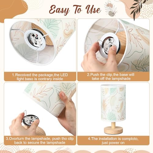VIHOSE Boho Table Lamp with Linen Shade & Wood Base, 16 Color Dimmable LED Bedside Desk Lamp, Bohemian Bedroom Nightlight for Bedroom, Nursery, Cute Bohemian Room Decor Birthday Gift - Image 5