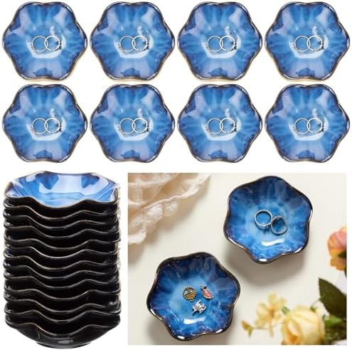 Teenyyou 8 Pcs Ceramic Jewelry Dish Bulk Small Trinket Tray, Blue by Teenyyou