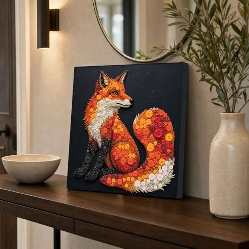 Framed Button Art Kit 11.8" DIY Mosaic Craft for Adults(Fox) - Image 3