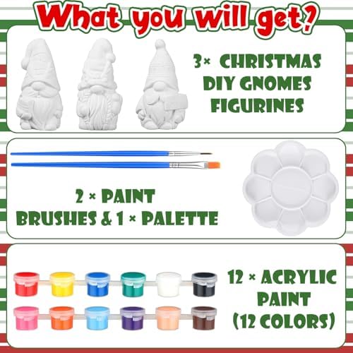 Youyole 3 Pack Gnome Figurines, Christmas DIY Ceramic to Paint Craft Kit - Image 3