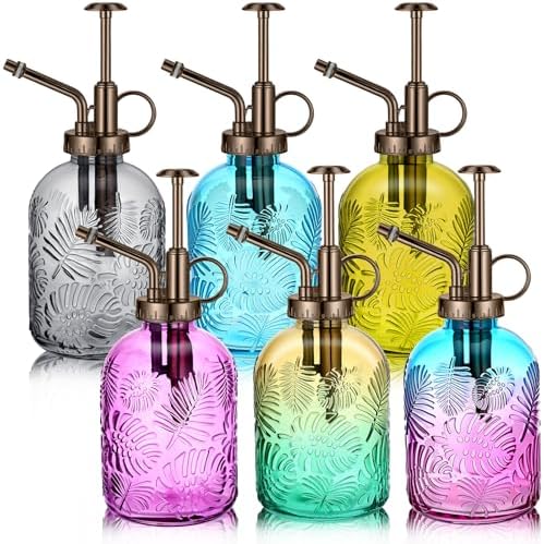 Sliner 6 Pack Glass Plant Mister Spray Bottles 7.7" Tall Glass Water Spray Bottle 12.2 oz Hand Pump Sprayer Fine Mist Watering Can with One Hand Top Pump for Indoor & Outdoor Houseplants (Bronze) by Sliner