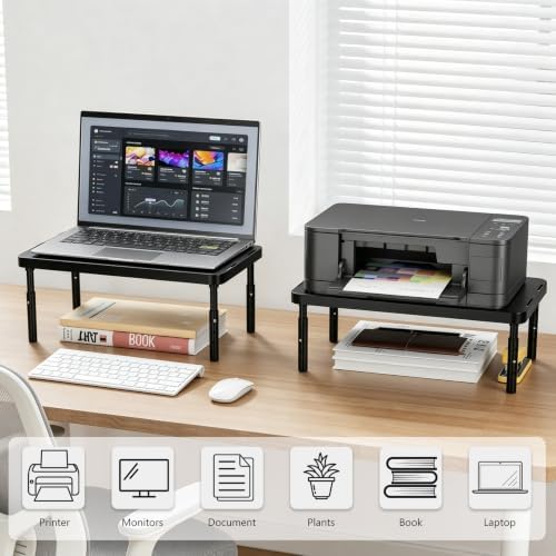 WALI Desk Organizer, 1 Tier Computer Monitor Stand for Desk, Desk Monitor Riser 3 Height Adjustable, Laptop Stand Underneath Storage for Office, Home, School Supplies (STT003), 1 Pack, Black - Image 2