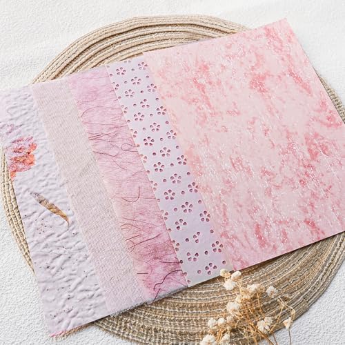 15-Piece Textured Scrapbook Paper & Mesh Fabric Set, Pink A5 Sheets - Image 4