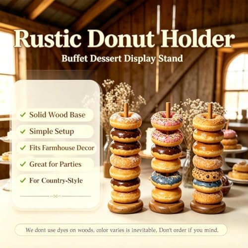 3 Pack Acacia Donut Stand, 14 Inch Wood Donut Display Wooden Bagel Holder - Image 5