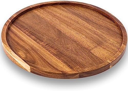 Round Wood Tray, Acacia Wooden Serving Tray, Serving Platter, Appetizer Charcuterie Board, Tray Organizer for Kitchen, Round Wood Tray for Table Centerpiece 14x 14 x 0.8 inch - Image 3