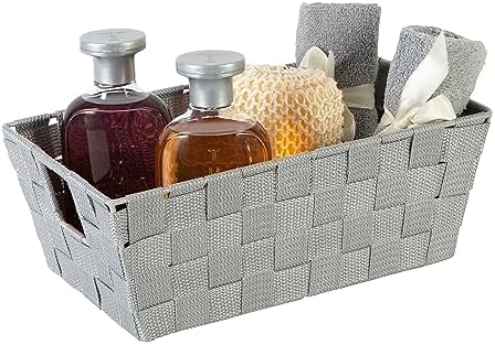 Simplify 2 Pack Small Woven Storage Shelf Basket | Organization | Bathroom | Accessories | Heather Grey - Image 4