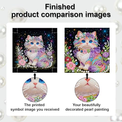 Xylzzuit Pearl Painting Kit with Frame 9.84x9.84IN Colorful DIY Gemstone Pearls Beads Art Craft for Adults Home Desktop Wall Decor (Cat) - Image 4