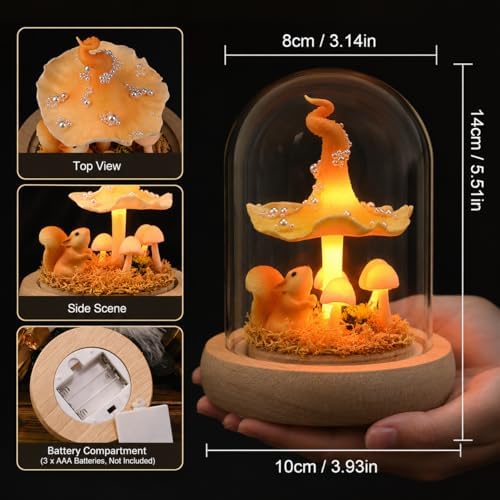 QUELIEN Mushroom Lamp in Glass Dome,Mushroom Gifts for Women - Warm LED Night Light for Bedroom Decor,Birthday Party Decorations,Ideal Birthday Gift Valentines Gift - Image 4