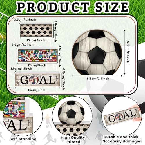 Moucuny 4 Pcs Soccer Centerpieces Table Wooden Block Signs Ball Topper - Image 3