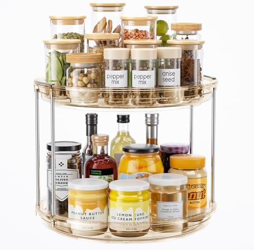 LAMU 2 Tier Lazy Susan Turntable Organizer 10.6'' Rotating Spice Rack Organization for Cabinet, Kitchen, Pantry, Countertop, Bathroom, Vanity, Medicine Cabinet Organizer, Amber by YourHome-OrganizationHelper