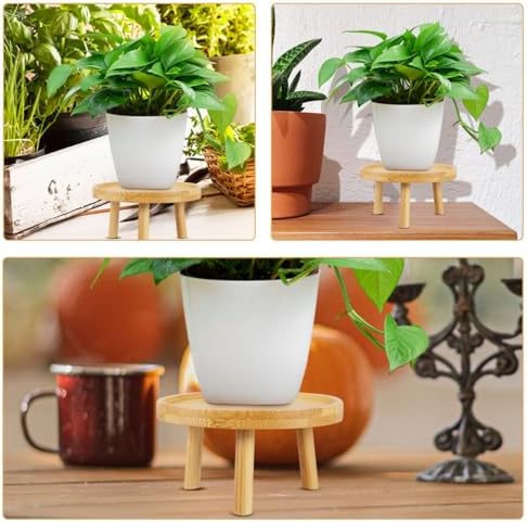 FAVOMOTO Wooden Bonsai Plant Stand, Rustic Single Tier Display Stool - Image 5