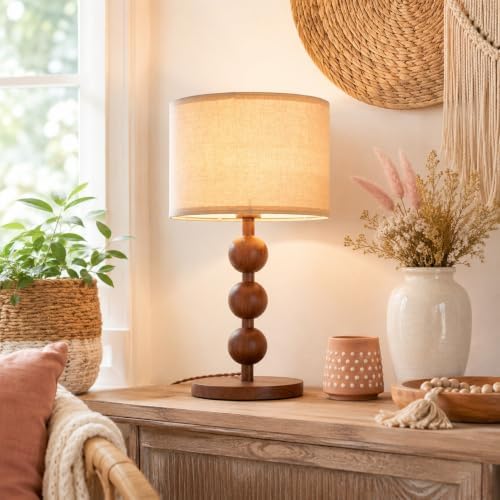 20" Vintage Farmhouse Stacked Ball Red Wood Pattern Table Lamp Desk Lamp - Image 4