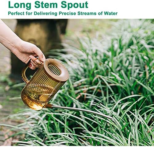 Tennedriv Green Long Spout Watering Can Indoor, Small Watering Cans for House Plants, Flowers, Succulents (Brown) - Image 2