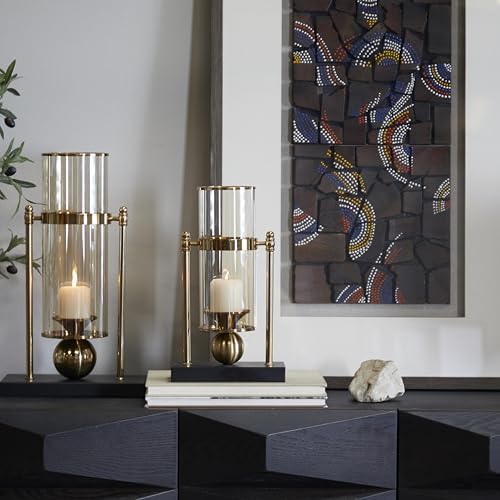 CosmoLiving by Cosmopolitan Metal Pillar Candle Holder with Metal Stand, 8" x 4" x 13", Gold - Image 3