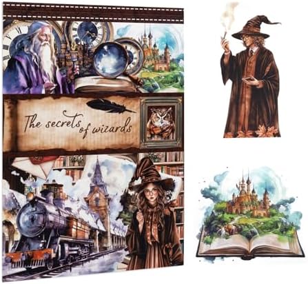 Pre-Cut Magic Sticker Book for Junk Journal, 20 Sheets Wizard Sticker Vintage Ephemera PET Washi Paper Materials for Scrapbooking, Journaling, Collage by Dizdkizd