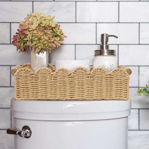 CubesLand Scalloped Toilet Paper Storage Basket W/Handle for Home Decor - Image 3
