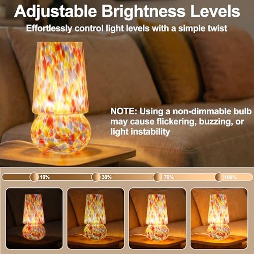 9.8″ Mushroom Glass Table Lamp, Dimmable Modern Beside Lamp,Pastel Confetti - Image 4