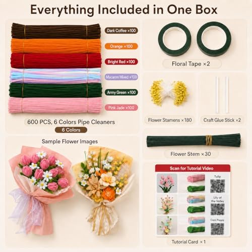 Anpyxun Pipe Cleaner Flower Kit, 600-Piece Chenille Stems for Adults - Image 2