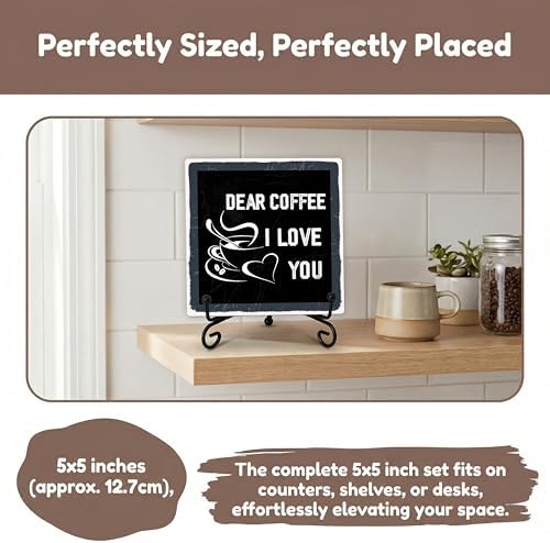 Coffee Bar Sign, Dear Coffee I Love You Quote Sign, 5x5 Wood Plaque with Iron Stand, Kitchen Cafe Tabletop Decor – A02 - Image 5