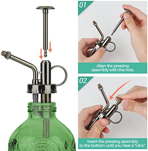 T4U Glass Plant Mister 200ML, Vintage Spray Bottle with Top Pump, Fine Mist Garden Flower Sprayer Small Decorative Spritzer Watering Can Gift for Indoor Outdoor Succulent House Plant (Green) - Image 3