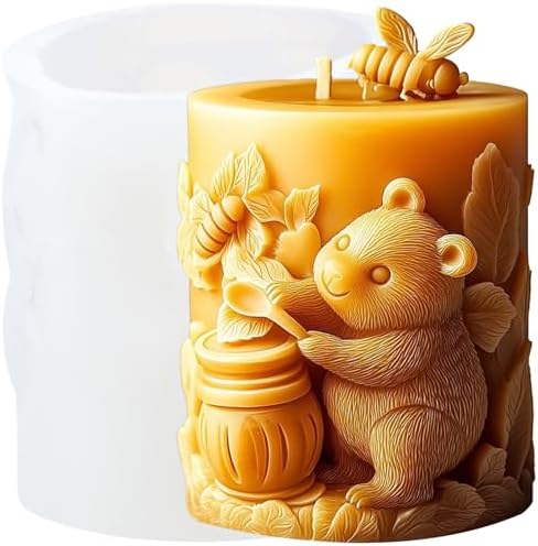 XIAOSHUI Honey Bear Cylinder Candle Mold Bee Jar Candle Silicone Molds by Unknown