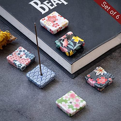 Set of 6, Small Japanese Ceramic Handmade Cute Cherry Blossom Incense Stick Holder or Incense Burner Holder, Unique Ash Catcher Inscent Tray and Decorative Gift, Home Decor 1.34 inch - Image 2