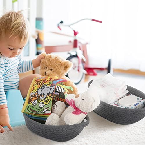 VOOWO Set of 5 Rectangular Cotton Rope Baskets for Storage, Organizing, Decorating, Dark Gray - Image 5