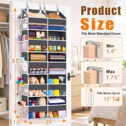 UVIAHOMI Heavy Duty Over The Door Organizer 5 Tiers, Extra Large Behind Door Storage of 10 Front & 10 Mesh Pockets, 80lb Weight Capacity, Hanging Doors Storage for Closet Bedroom Nursery, Dark Gray - Image 2