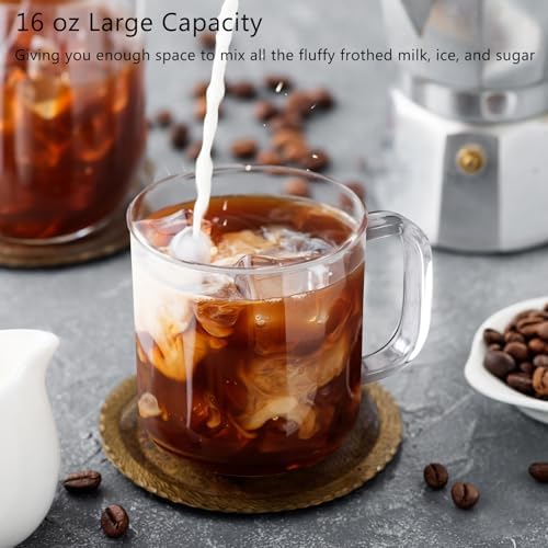 Glass Coffee Mugs, 16 oz Ice coffee cups, Large Clear Tea Cups Set of 2, Glass Mugs with Handles, Glass Cups for Latte, Cappuccino, and Tea - Image 5