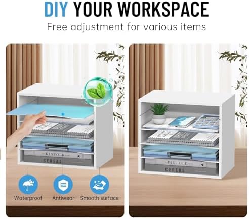 5-Tier Paper Organizer for Desk, Adjustable Mail Organizer, White - Image 4