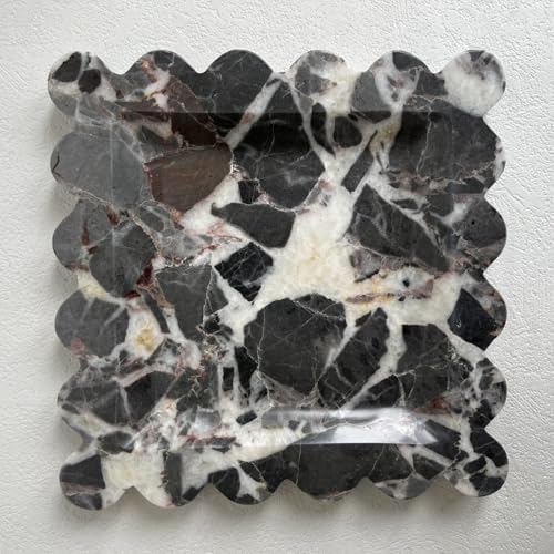 Vintage Natural Marble Tray Small Ornaments Scalloped Tray Handmade Storage Dish for Counter, Vanity, Dresser, Nightstand and Desk (Black White Brown) - Image 3