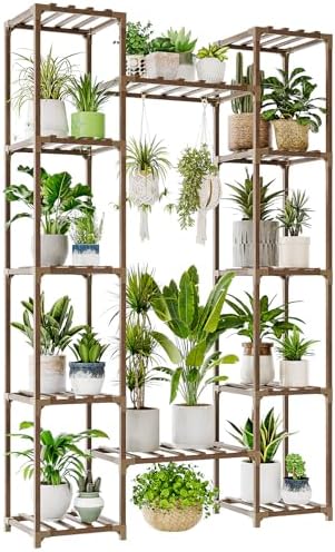 Bamworld Plant Stand Indoor Outdoor 12 Tier Tall Large Wood Plant Shelf by Bamworld