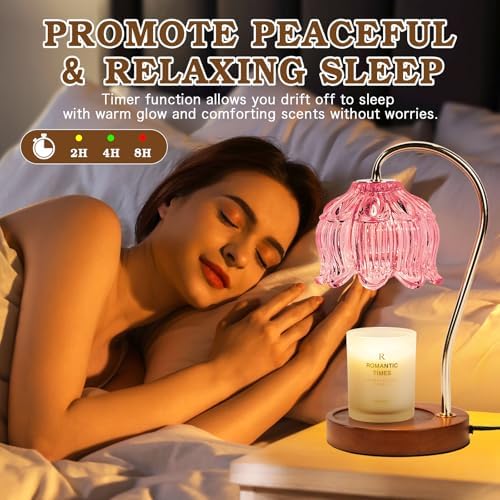 Funistree Flower Candle Warmer Lamp with Timer, Dimmable Candle Lamp Warmer, Christmas Birthday Gifts for Women Mom Her, Housewarming Home Decor, Lotus Wax Warmer for Yankee Candles - Pink Lily - Image 4