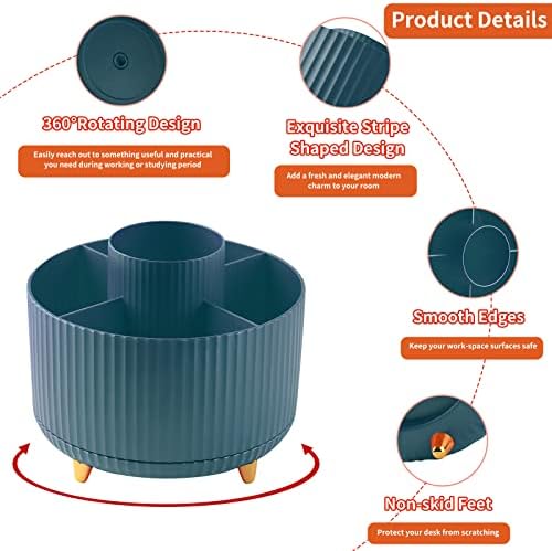 Desk Pencil Pen Holder, 5 Slots 360°Degree Rotating Pen Organizers for Desk, Desktop Storage Stationery Supplies Organizer, Cute Pencil Cup Pot for Office, School, Home, Art Supply, Dark Green - Image 6