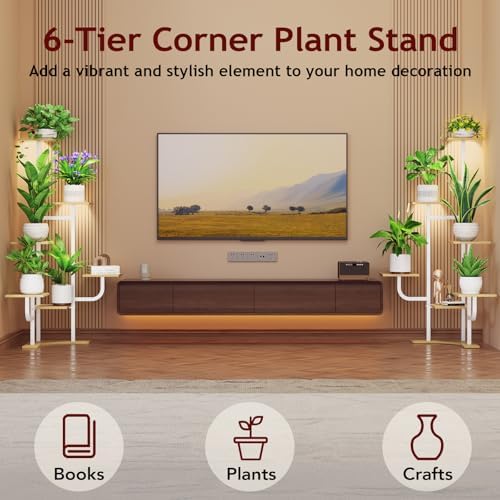 Homsorout Corner Plant Stand with Grow Light - 6 Tier Plant Stand Indoor Square Metal Plant Shelf with Adjustable Light, Plant Organizer for Living Room, Garden, Home Decor, Maple - Image 3