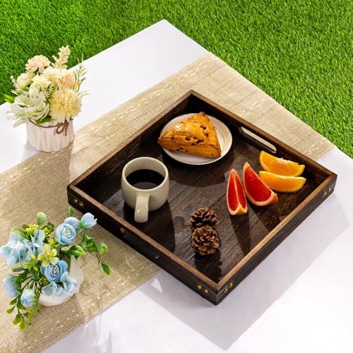 Serving Tray with Handles,Wood Decorative Tray,Square Large Serving Platter - Image 6