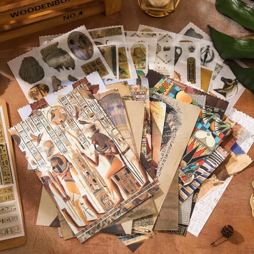 Pre-Cut Vintage Stickers for Journaling, 500+ Scrapbook Stickers and 20 A5 Scrapbook Papers, Retro Egypt Theme Aesthetic Washi Sticker Book for Adults, Ephemera for Junk Journal Supplies DIY Crafts - Image 3