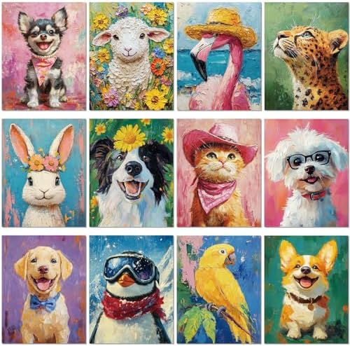 Sherr 12 Pcs Pre Drawn Canvas for Adults,Cute Animals,8 x 10 Inch by Sherr