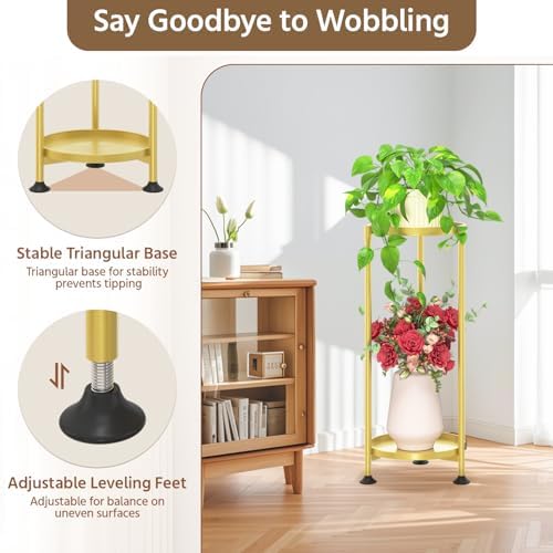 LASZOLA Metal Plant Stand Indoor Tall with 11 Inch Large Tray 2 Tier Gold - Image 5