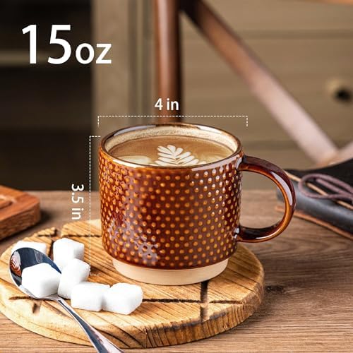 GBhome 15 OZ Stackable Coffee Mugs Set of 4, Ceramic Coffee Cups Set - Image 2