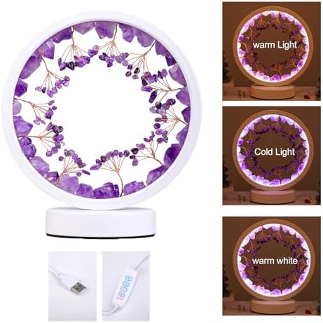 Runyangshi Crystal Night Lamp Natural Citrine Crystals Small Tree Bedside Ambient Lamp USB Port 3 Colours Adjustable Lamp Suitable Night Light for Living Room Bedroom Office Home Decor Gift - Image 2
