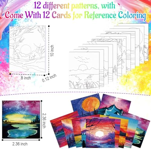 AmazingSpark 12 Set Sip and Paint Kit for Adults Pre Drawn Canvas,Scenery - Image 4
